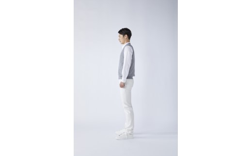 日本製 カシミヤ100% 前開きベスト ライトグレー 2Lサイズ [2628]