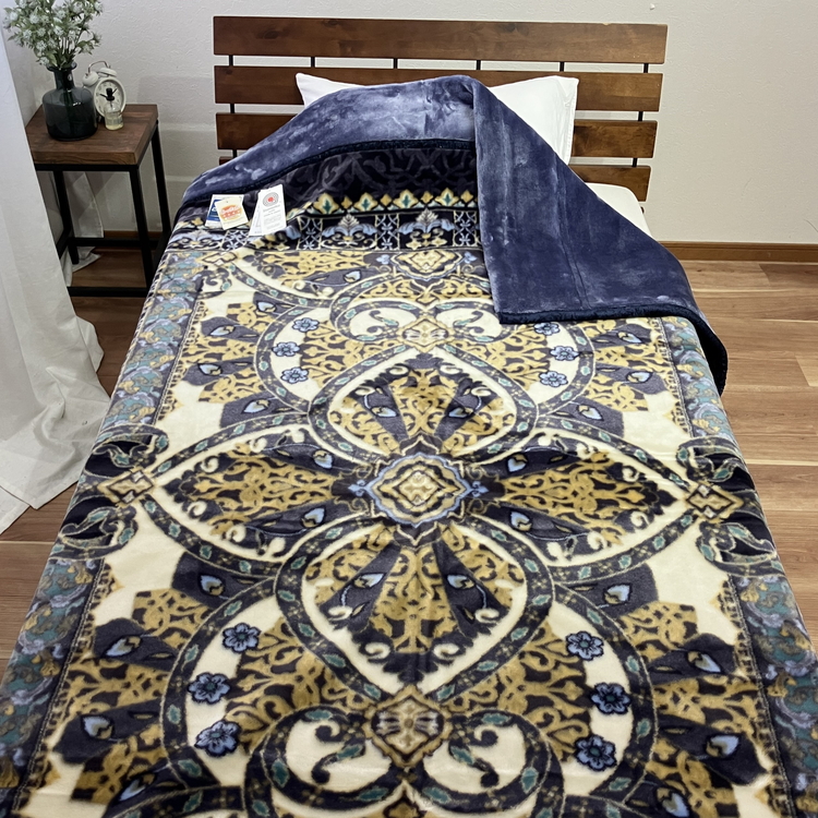 日本製 アクリル マイヤー毛布 シングル ブルー 1枚 (新合繊2枚合わせ毛布)N-YO-4700 [3665]