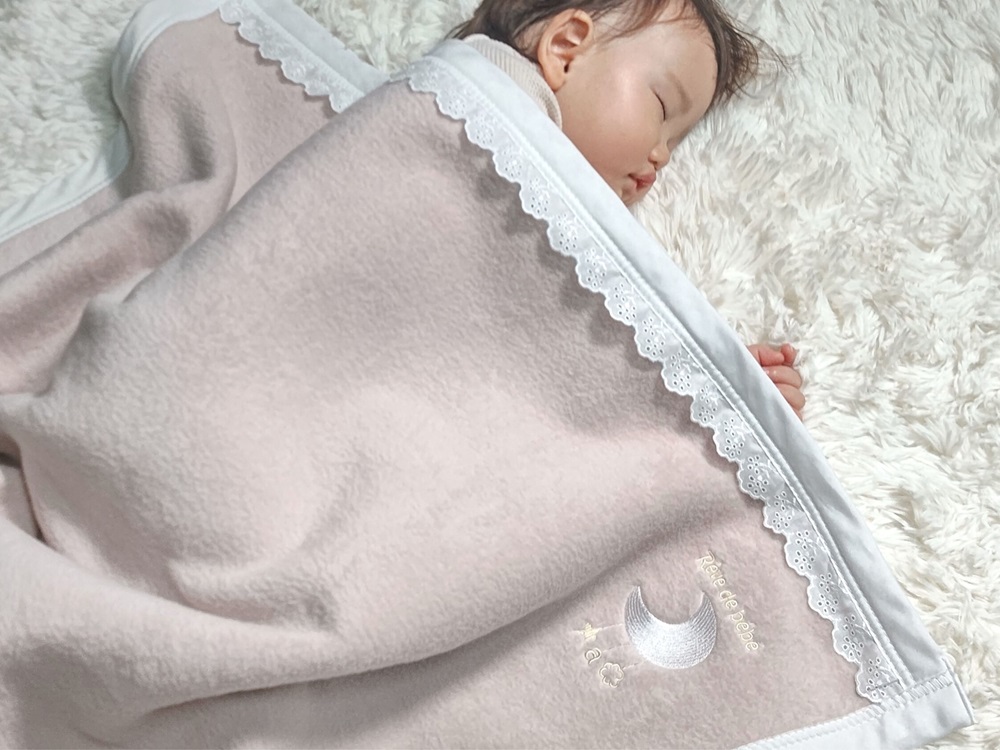 ベビー綿毛布 綿100% レース付刺繍入り ベージュピンク｜贈答品 ギフト 誕生日プレゼント 贈り物 クリスマス ベビー キッズ N mkm100 [2452]