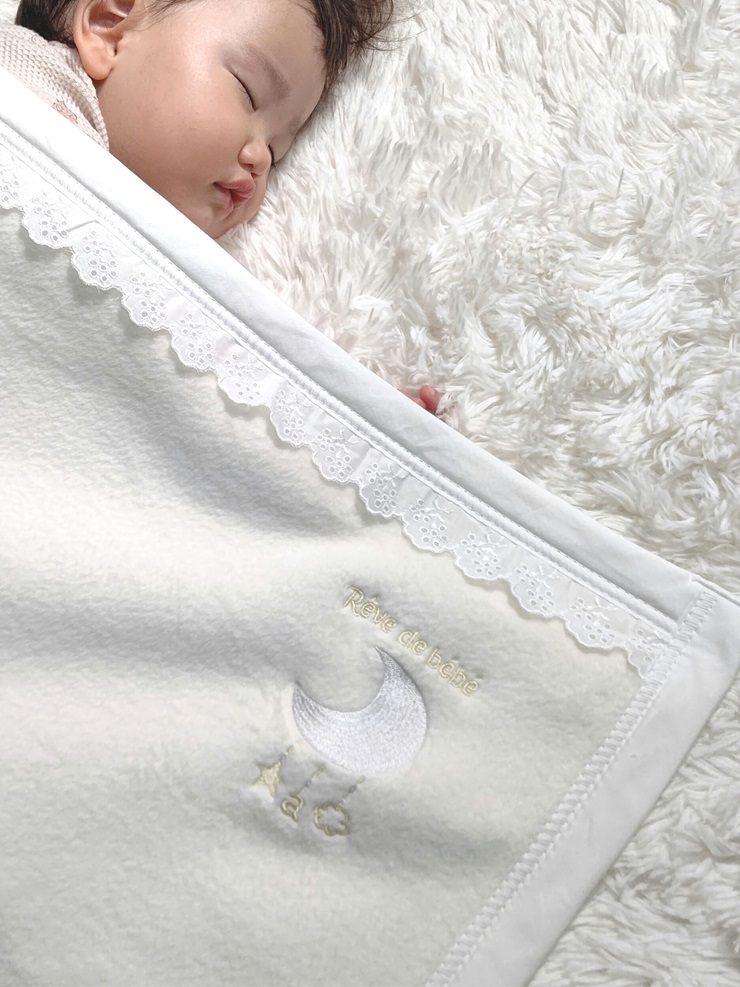 ベビー綿毛布 綿100% レース付刺繍入り アイボリー｜贈答品 ギフト 誕生日プレゼント 贈り物 クリスマス ベビー キッズ N mkm100 [2453]