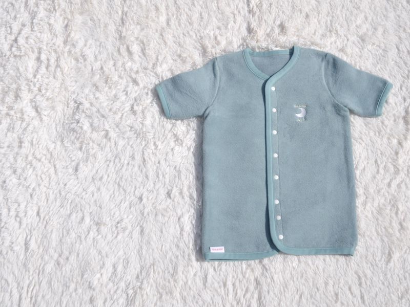 綿毛布 半袖 スリーパー (Lサイズ) 2way仕様で暖か、アッシュグリーン 毛布の町 (泉大津産)｜毛布 綿 100% コットン cotton あったか 子供 ベビー 青 水色 ブルー 贈答品 ギフト 誕生日プレゼント 贈り物 クリスマス 大阪 泉大津 sleeper-hs [2456]