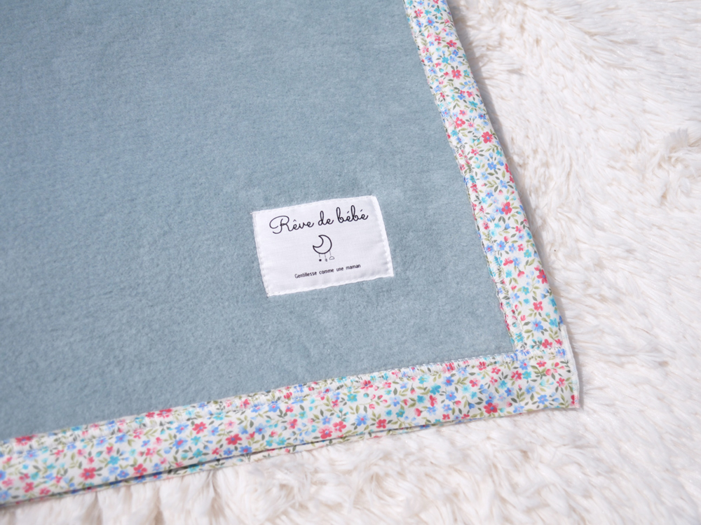 名入れ可 綿100% ベビー毛布 (アッシュグリーン／花) 85×115cm 毛布の町泉大津市産 N-MM400 [3338]