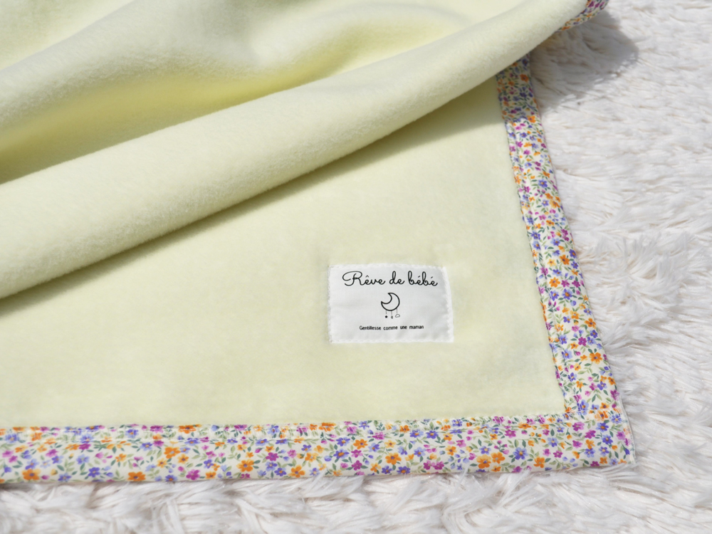 名入れ可 綿100% ベビー毛布 (クリームイエロー／花) 85×115cm 毛布の町泉大津市産 N-MM400 [3340]