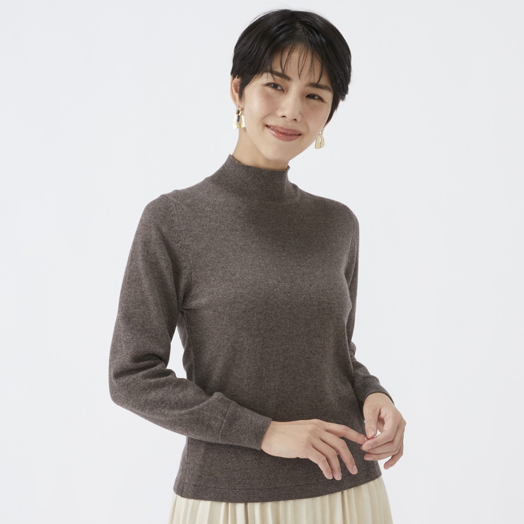 日本製 カシミヤ100% レディース ハイネックセーター モカブラウン 2Lサイズ