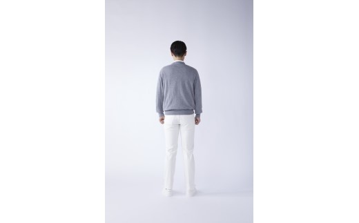 日本製 カシミヤ100% Vネック ライトグレー Sサイズ [2516]