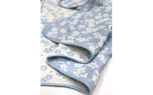 コットン ジャカード織 五重ガーゼハーフケット 約100×140cm ブルー色 FNG-008 [3240]