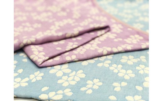 コットンジャカード織 五重ガーゼハーフケット 約100×140cm パープル色 FNG-008 [3241]