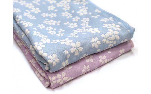 コットンジャカード織 やわらか五重ガーゼケット シングル 約140×190cm ブルー色 FNG009 [4598]