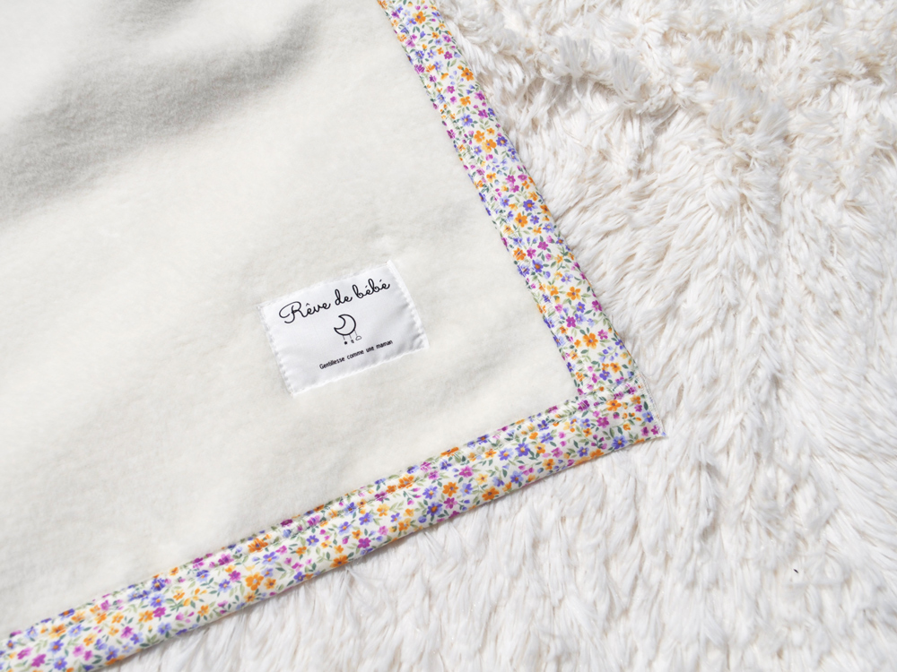 名入れ可 綿100% ベビー毛布 (アイボリー／花) 85×115cm 毛布の町泉大津市産 N-MM400 [3339]
