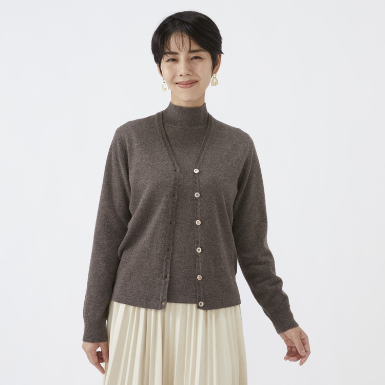 日本製 カシミヤ100% レディース Vカーディガン モカブラウン 90805