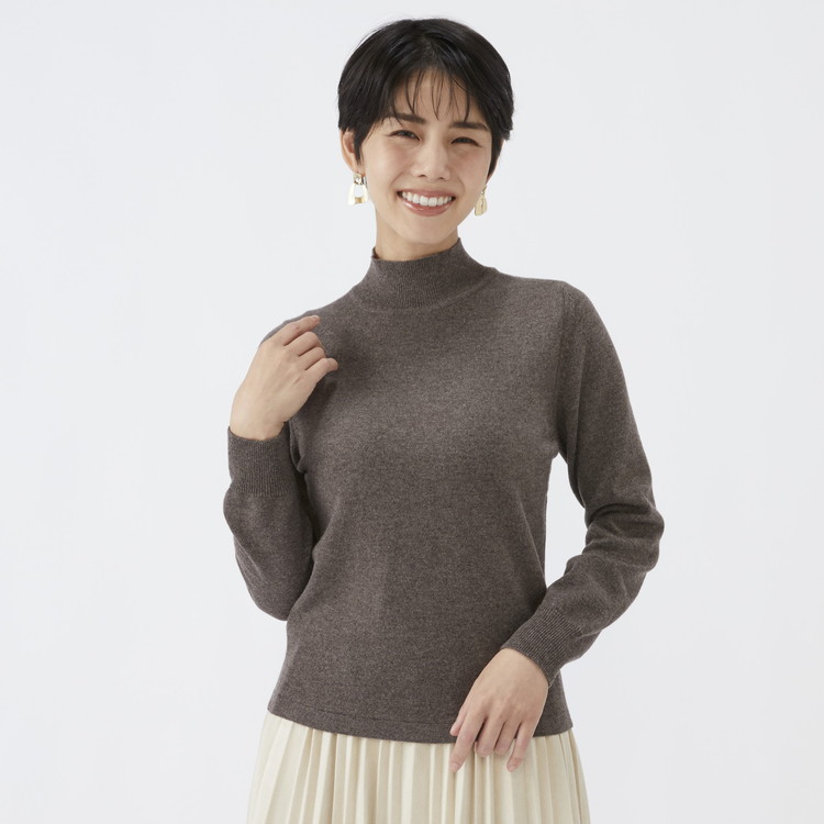 日本製 カシミヤ100% レディース ハイネックセーター モカブラウン 2Lサイズ