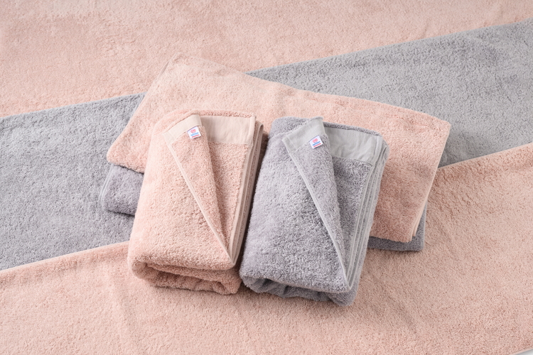 ジャストフィットバスタオル4枚組ブルーグレー2、コーラル2