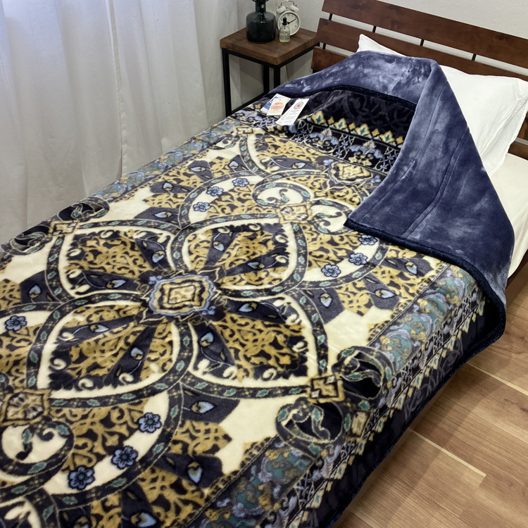 日本製 アクリル マイヤー毛布 シングル ブルー 1枚 (新合繊2枚合わせ毛布)N-YO-4700 [3665]