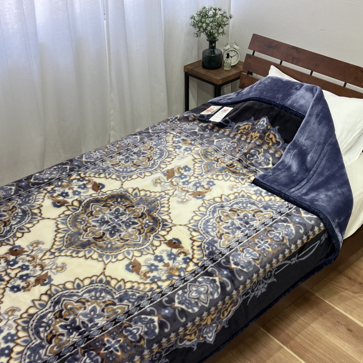 日本製 アクリル マイヤー毛布 シングル ブルー 1枚 (新合繊2枚合わせ毛布)N-YO-4800 [3668]