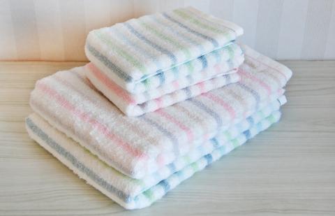 ラインバスタオル2枚・フェイスタオル2枚セット軽くてやわらか！｜日本製 国産 泉州タオル オススメ 定番 たおる 薄手 ボーダー プレゼント ギフト [3813]