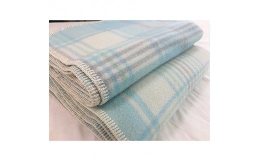 ウール100%毛布 同色2枚「チェック柄 ブルー／シングル」 [0178]