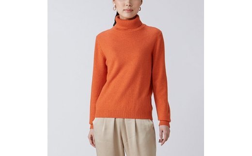 日本製 カシミヤ100% レディース タートルネック オレンジ Lサイズ [0816]