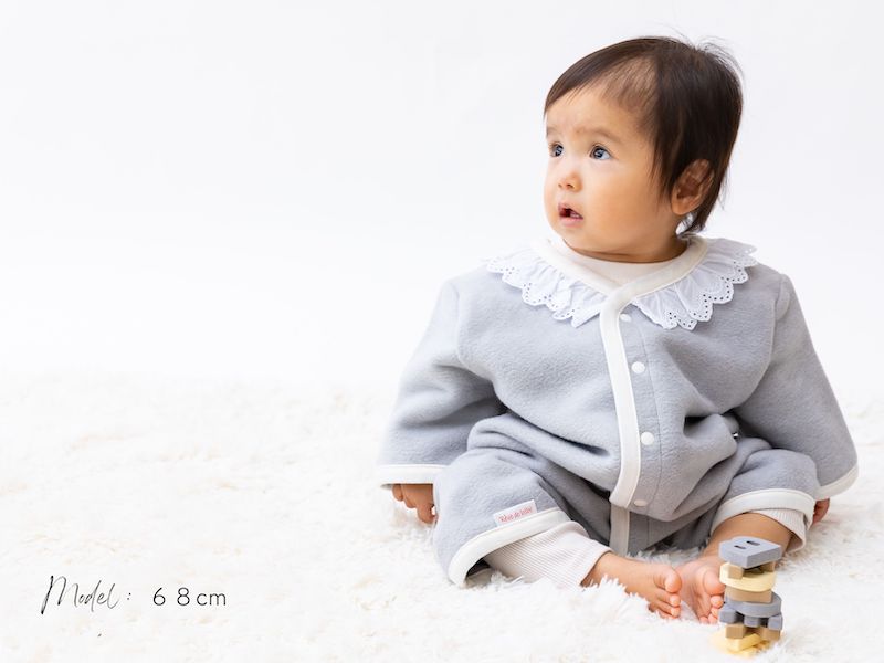 名入れ可 綿毛布 レース半袖スリーパー (Mサイズ グレー) 2way仕様で暖か 毛布の町 (泉大津産) sleeper-hs-lace [1567]