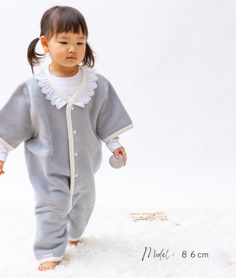 名入れ可 綿毛布 レース半袖スリーパー (Lサイズ グレー) 2way仕様で暖か 毛布の町 (泉大津産) sleeper-hs-lace [1568]