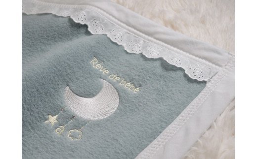 ベビー綿毛布 綿100% レース付刺繍入り アッシュグリーン｜贈答品 ギフト 誕生日プレゼント 贈り物 クリスマス ベビー キッズ N mkm100 [2451]