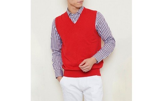 日本製 カシミヤ100% Vベスト 赤 Lサイズ [2518]