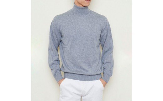 日本製 カシミヤ100% タートルネック ライトグレー Mサイズ [2531]