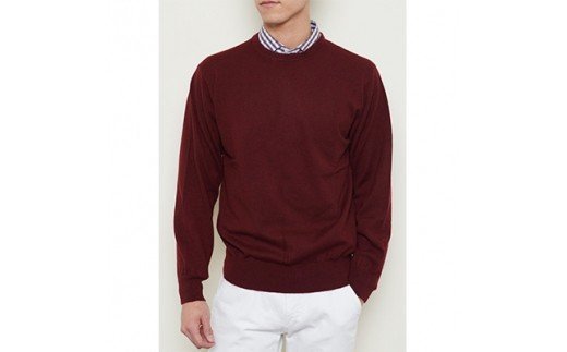 日本製 カシミヤ100% 丸首セーター ワイン 2Lサイズ [2541]