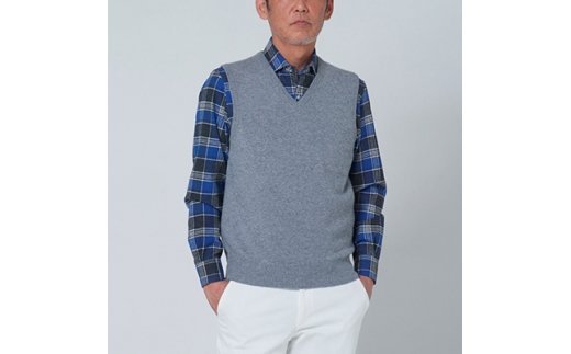 日本製 カシミヤ100% Vベスト ライトグレー Mサイズ [2550]