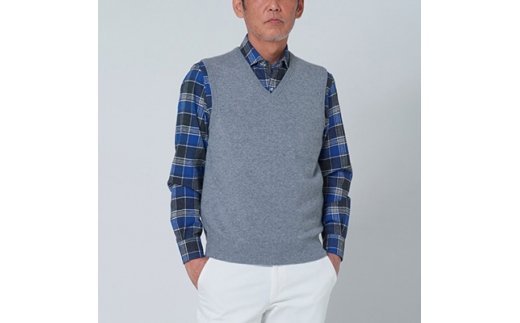 日本製 カシミヤ100% Vベスト ライトグレー Lサイズ [2551]