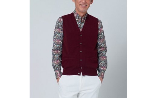 日本製 カシミヤ100% 前開きベスト ワイン Sサイズ [2553]