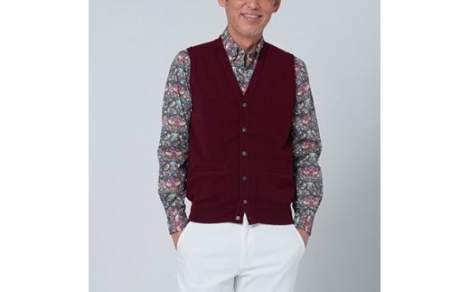 日本製 カシミヤ100% 前開きベスト ワイン Mサイズ [2554]