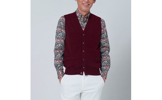 日本製 カシミヤ100% 前開きベスト ワイン 2Lサイズ [2556]