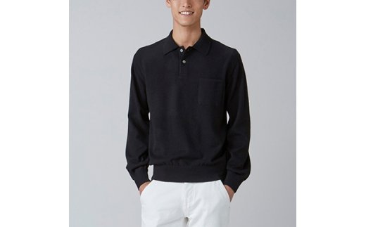 日本製 カシミヤ100% ポロセーター 黒 Mサイズ [2558]