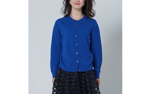日本製 カシミヤ100% レディース クルーカーディガン ブルー Lサイズ [2571]