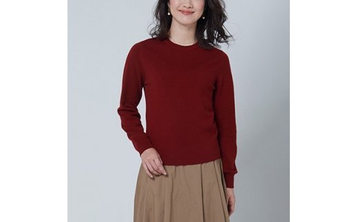日本製 カシミヤ100% レディース クルーネック ワイン Lサイズ [2579]