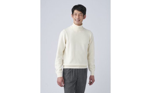 日本製 カシミヤ100% タートルネック 白 Lサイズ [2591]