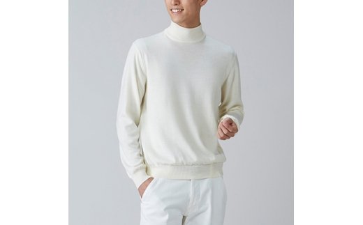 日本製 カシミヤ100% ハイネック 白 Mサイズ [2594]
