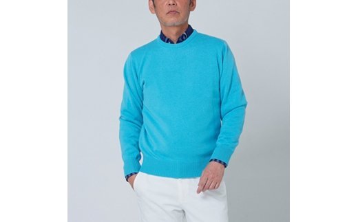 日本製 カシミヤ100% クルーネック ターコイズブルー Sサイズ [2617]