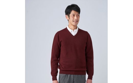 日本製 カシミヤ100% Vセーター ワイン Lサイズ [2631]