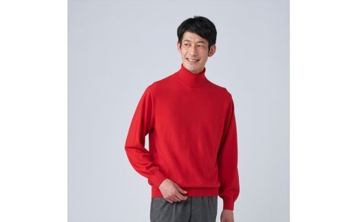 日本製 カシミヤ100% タートルネック 赤 2Lサイズ [2656]