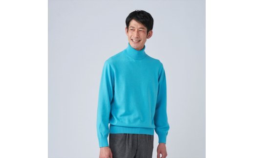 日本製 カシミヤ100% タートルネック ターコイズブルー Mサイズ [2658]
