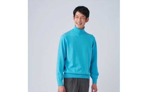 日本製 カシミヤ100% タートルネック ターコイズブルー Lサイズ [2659]