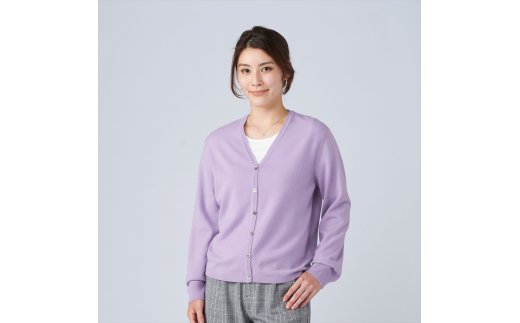 日本製 カシミヤ100% レディース Vカーディガン ラベンダー 2Lサイズ [2668]