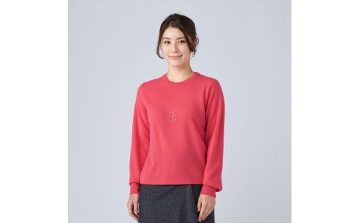 日本製 カシミヤ100% レディース クルーネック ローズピンク 2Lサイズ [2676]