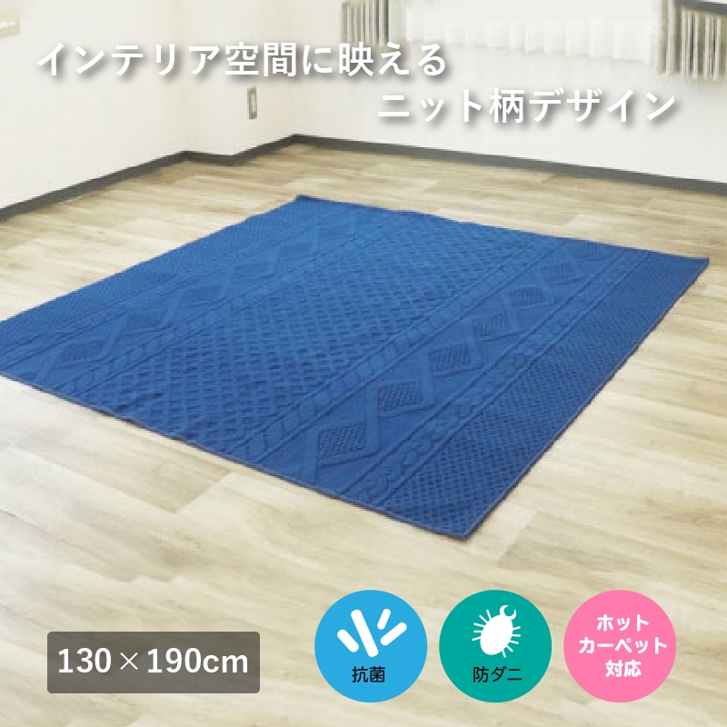 ニット柄ループラグ 130×190 ネイビー NT-9000 [3071]｜抗菌 防ダニ ラグ カーペット オールシーズン インテリア