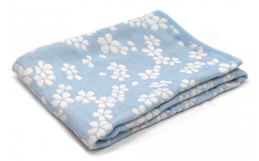 コットン ジャカード織 やわらか五重ガーゼひざ掛け 約70×100cm ブルー色 FNG007 [3238]