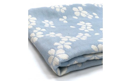 コットン ジャカード織 五重ガーゼハーフケット 約100×140cm ブルー色 FNG-008 [3240]