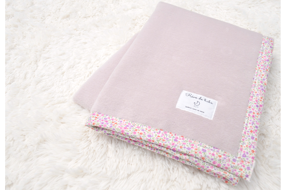 名入れ可 綿100%ベビー毛布 (ベージュピンク／花) 85×115cm 毛布の町泉大津市産 N-MM400 [3337]