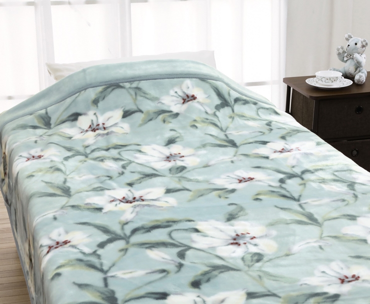 ROMANCE セオラ柄 マイヤー毛布 ブルー シングル 66308810｜花柄 ユリ柄 あったか アクリル 毛布 洗濯可 [4375]