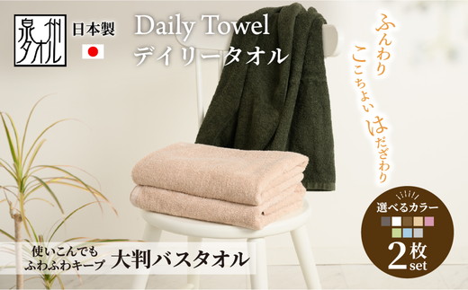 吸水力と肌触りが自慢のデイリーユース大判バスタオル 2枚セット 単色